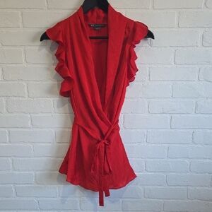 A/X Armani Exchange Vibrant Red Ruffle Blouse